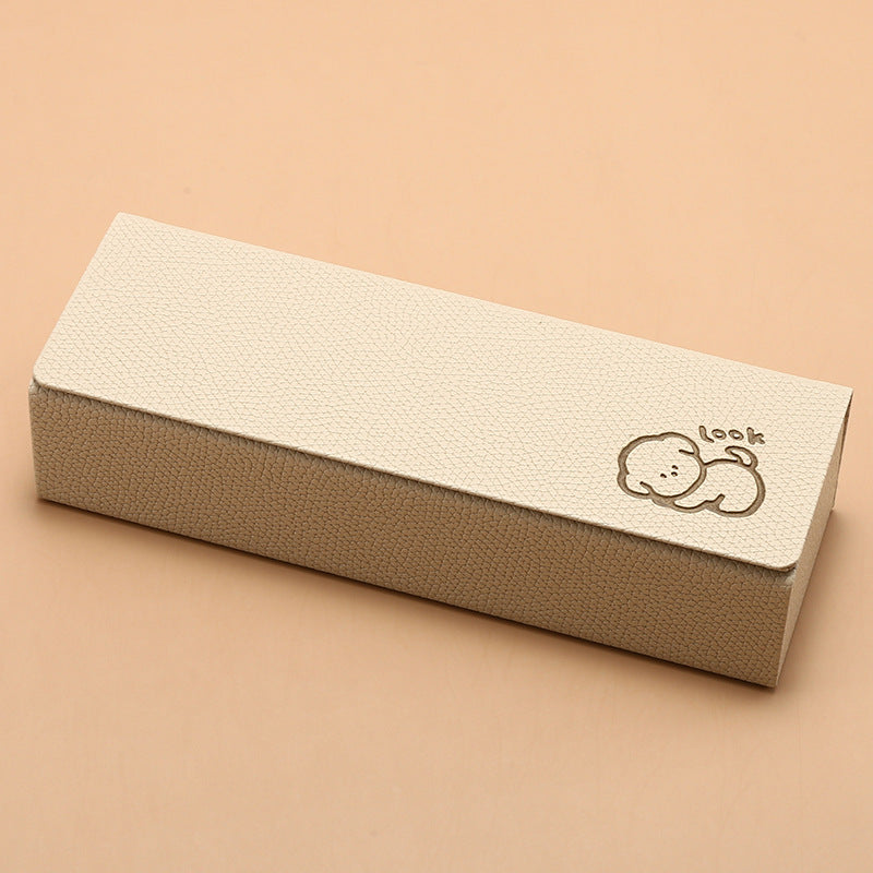 Handmade Square Eyeglasses Case with Embossed Palm Print Cute Puppy Cartoon Design Hard Shell Glasses Box