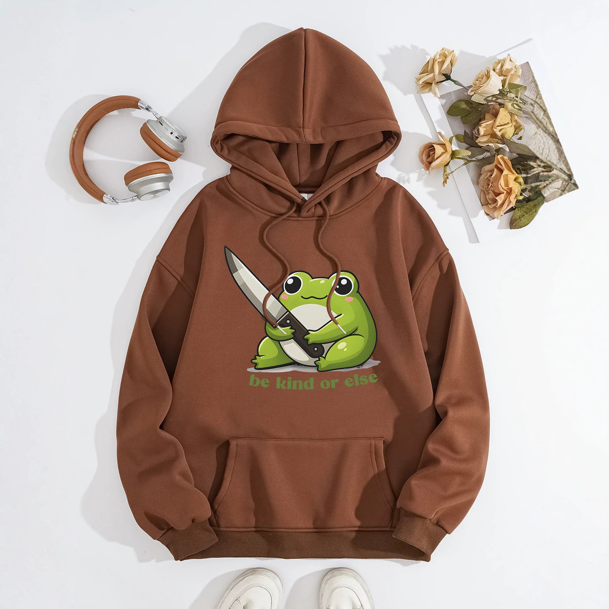 Cute frog print hoodie top