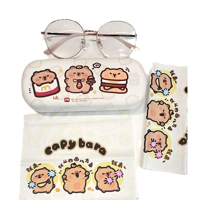 Cute Capybara Cartoon Glasses Case, Shockproof Portable Eyewear Storage Box for Sunglasses Prescription Glasses