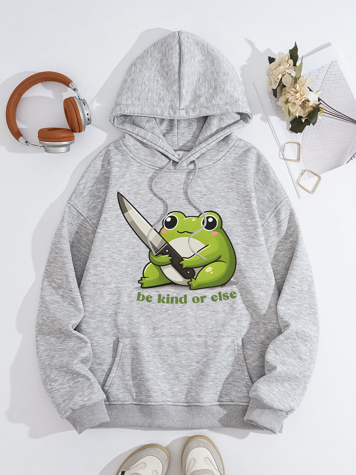 Cute frog print hoodie top