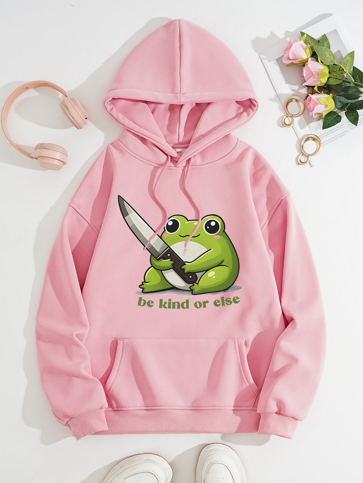 Cute frog print hoodie top