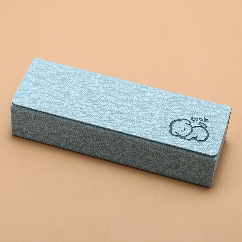 Handmade Square Eyeglasses Case with Embossed Palm Print Cute Puppy Cartoon Design Hard Shell Glasses Box