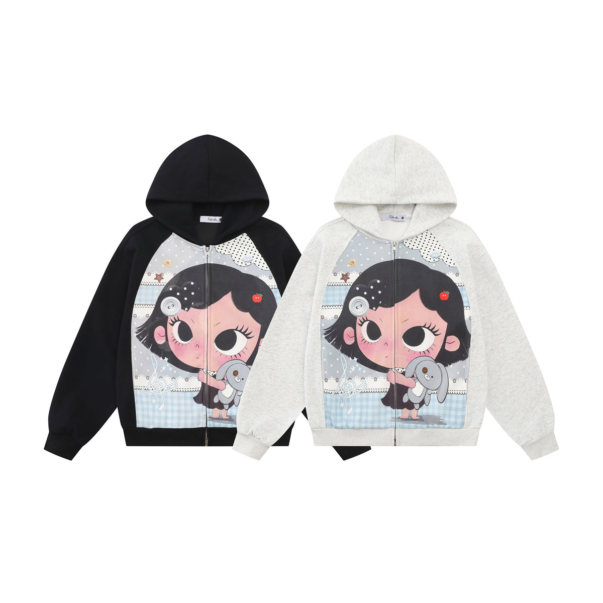 Cute Cartoon Graphic Color Block Raglan Sleeve Loose Hooded Sweatshirt