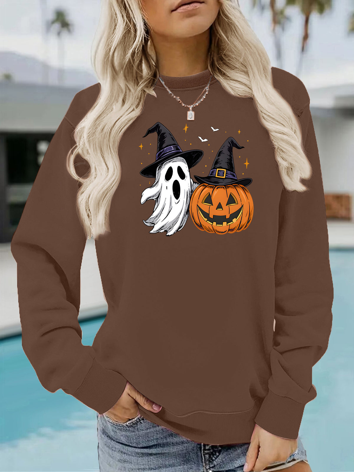 Ghost and Pumpkin Printed Hoodie