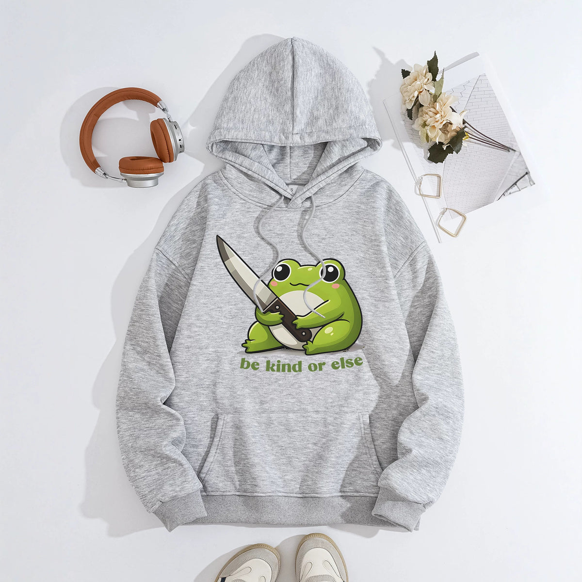 Cute frog print hoodie top