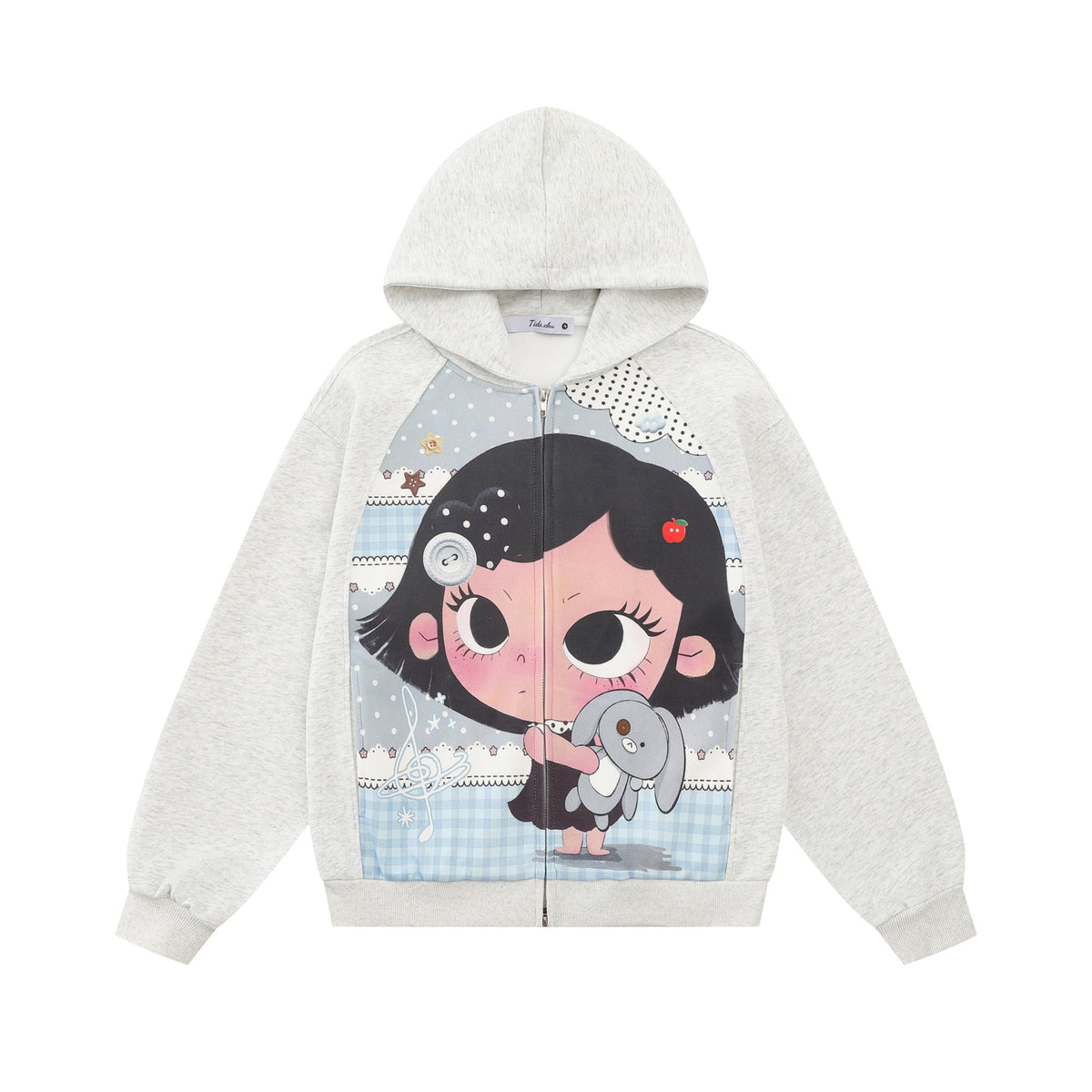 Cute Cartoon Graphic Color Block Raglan Sleeve Loose Hooded Sweatshirt
