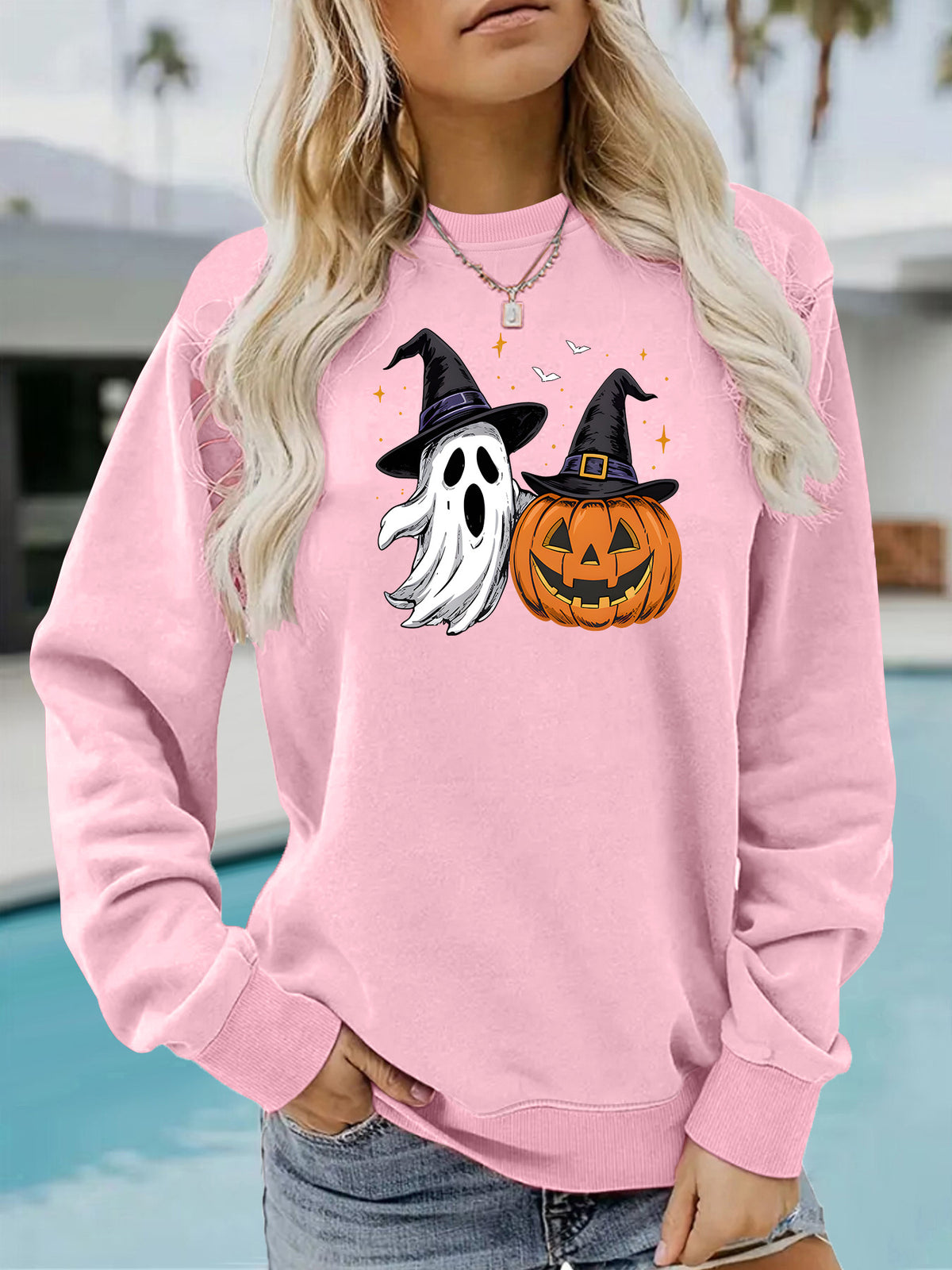 Ghost and Pumpkin Printed Hoodie