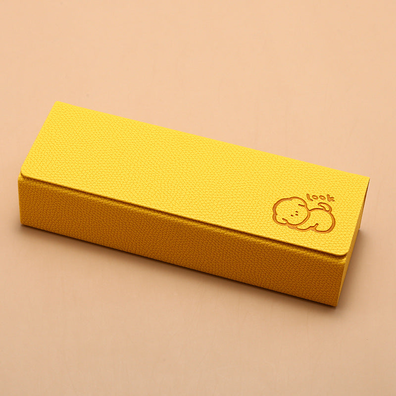 Handmade Square Eyeglasses Case with Embossed Palm Print Cute Puppy Cartoon Design Hard Shell Glasses Box