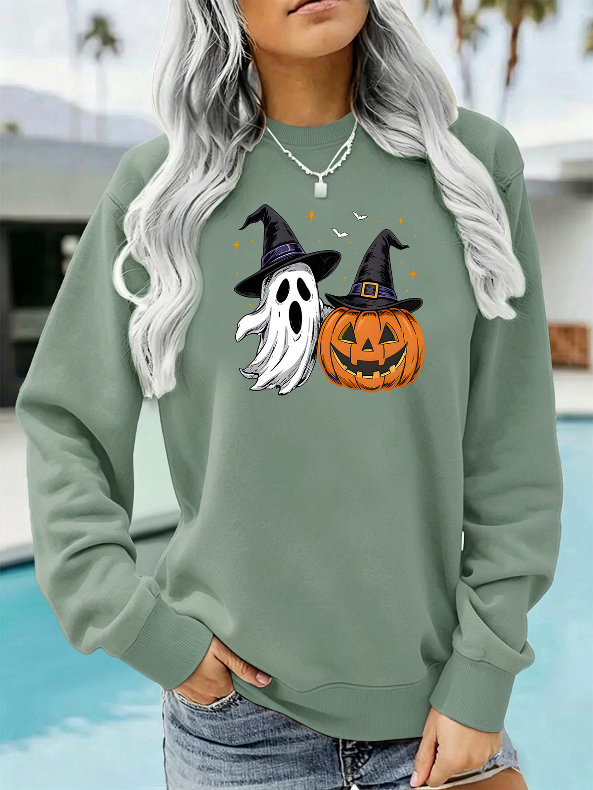 Ghost and Pumpkin Printed Hoodie