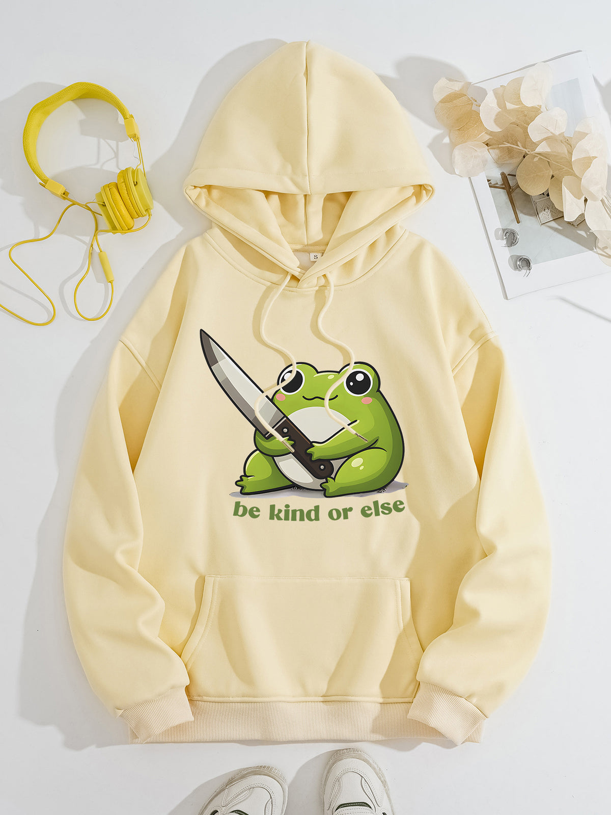 Cute frog print hoodie top