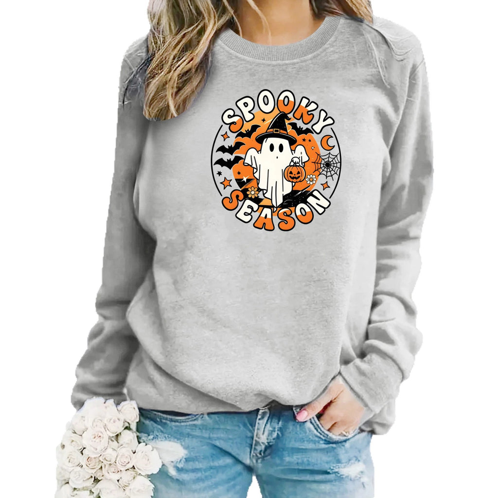 Ghost print round neck fleece hoodie