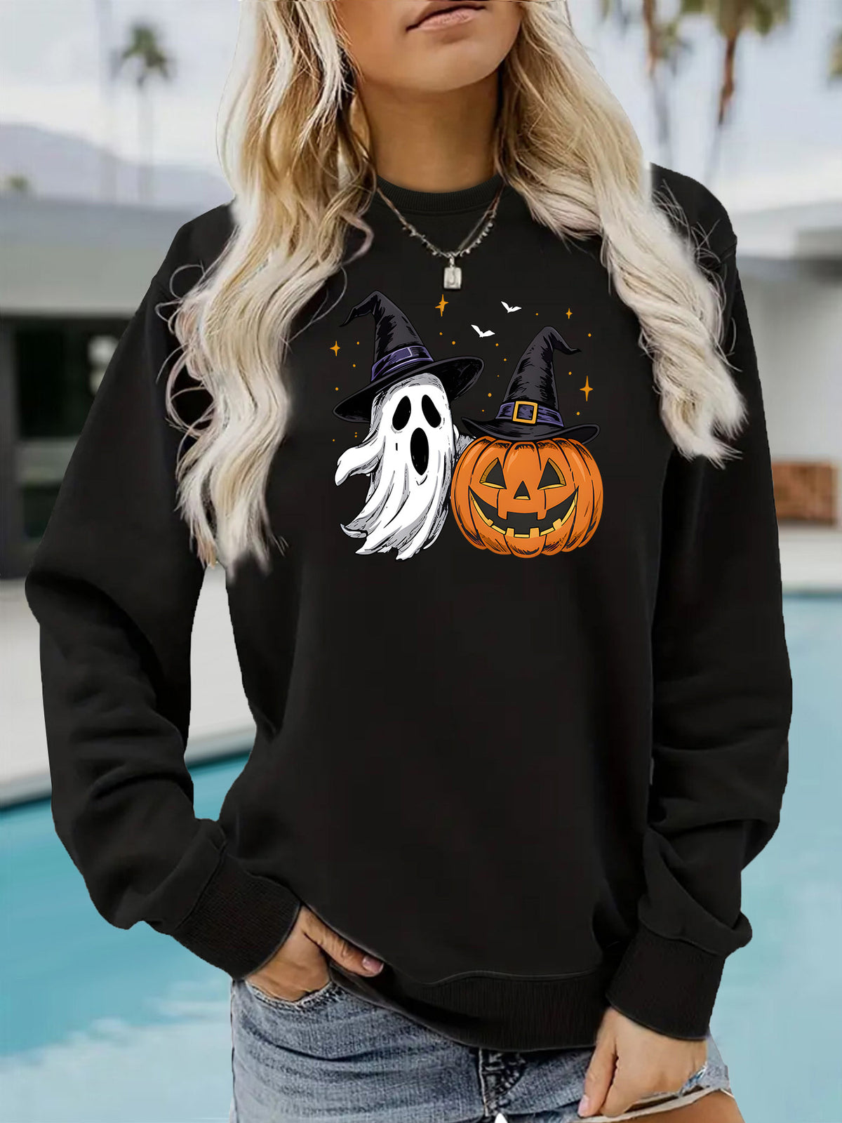 Ghost and Pumpkin Printed Hoodie