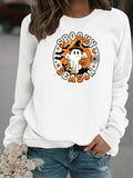Ghost print round neck fleece hoodie