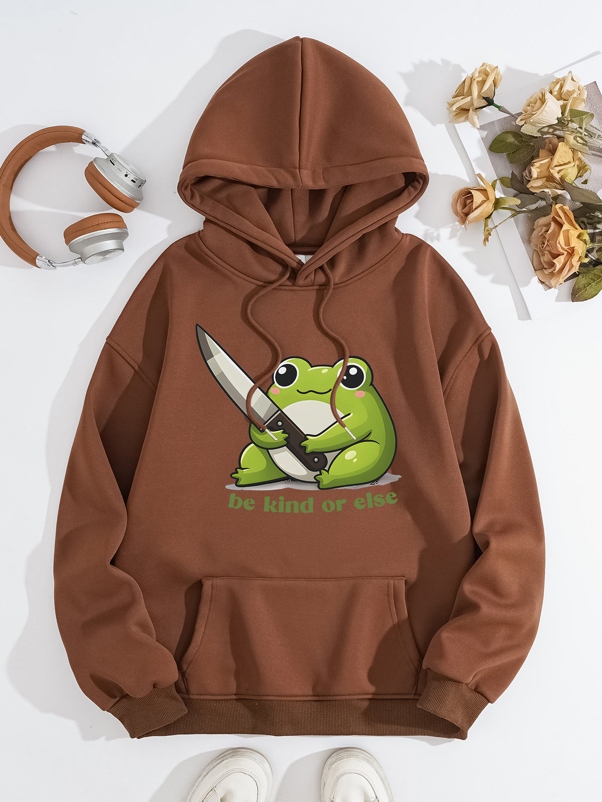 Cute frog print hoodie top
