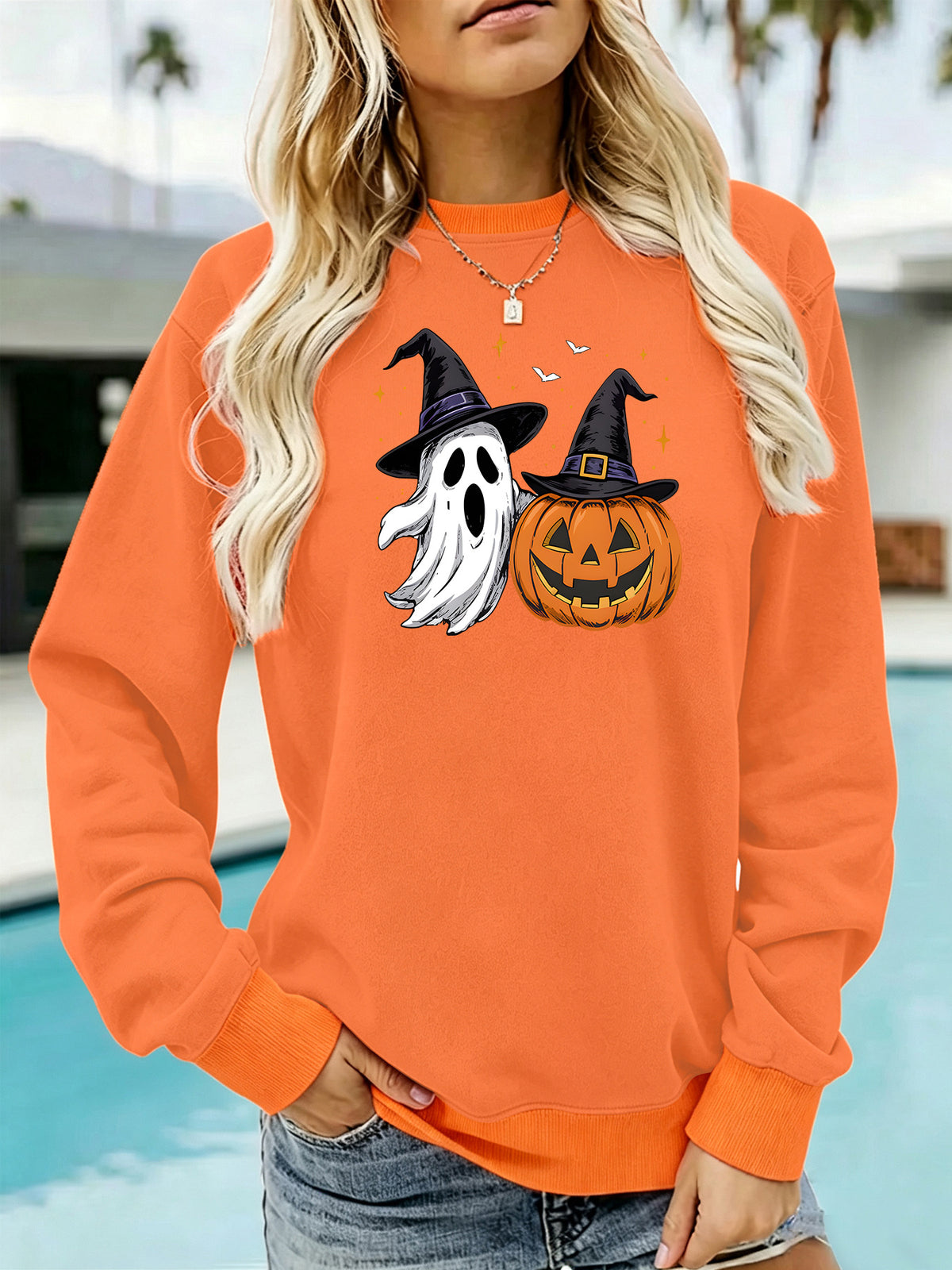 Ghost and Pumpkin Printed Hoodie