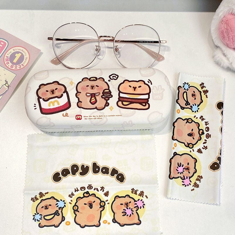 Cute Capybara Cartoon Glasses Case, Shockproof Portable Eyewear Storage Box for Sunglasses Prescription Glasses