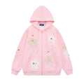 Cute Star Patchwork Zip-Up Sweatshirt Drop Shoulder Loose Casual Jacket