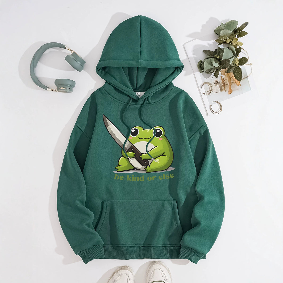 Cute frog print hoodie top