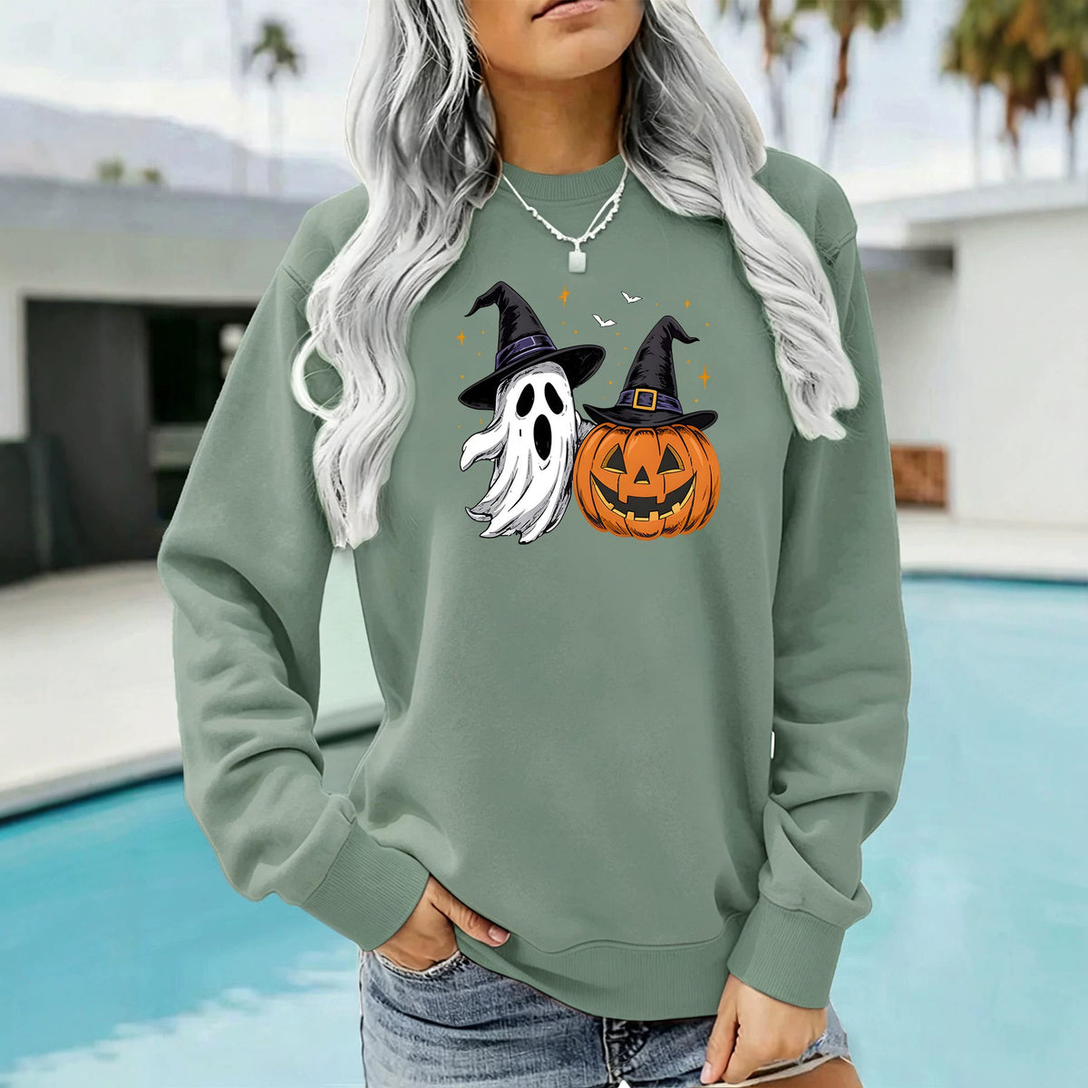 Ghost and Pumpkin Printed Hoodie