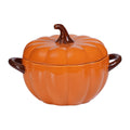 Cute Pumpkin Shape Ceramic Soup Bowl with Lid &amp; Double Handles, Noodle Serving Bowl for Home Kitchen