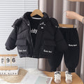 Boys Winter Fleece Lined Thickened Cotton Jacket Three-Piece Set with Cute Bear Head Pattern