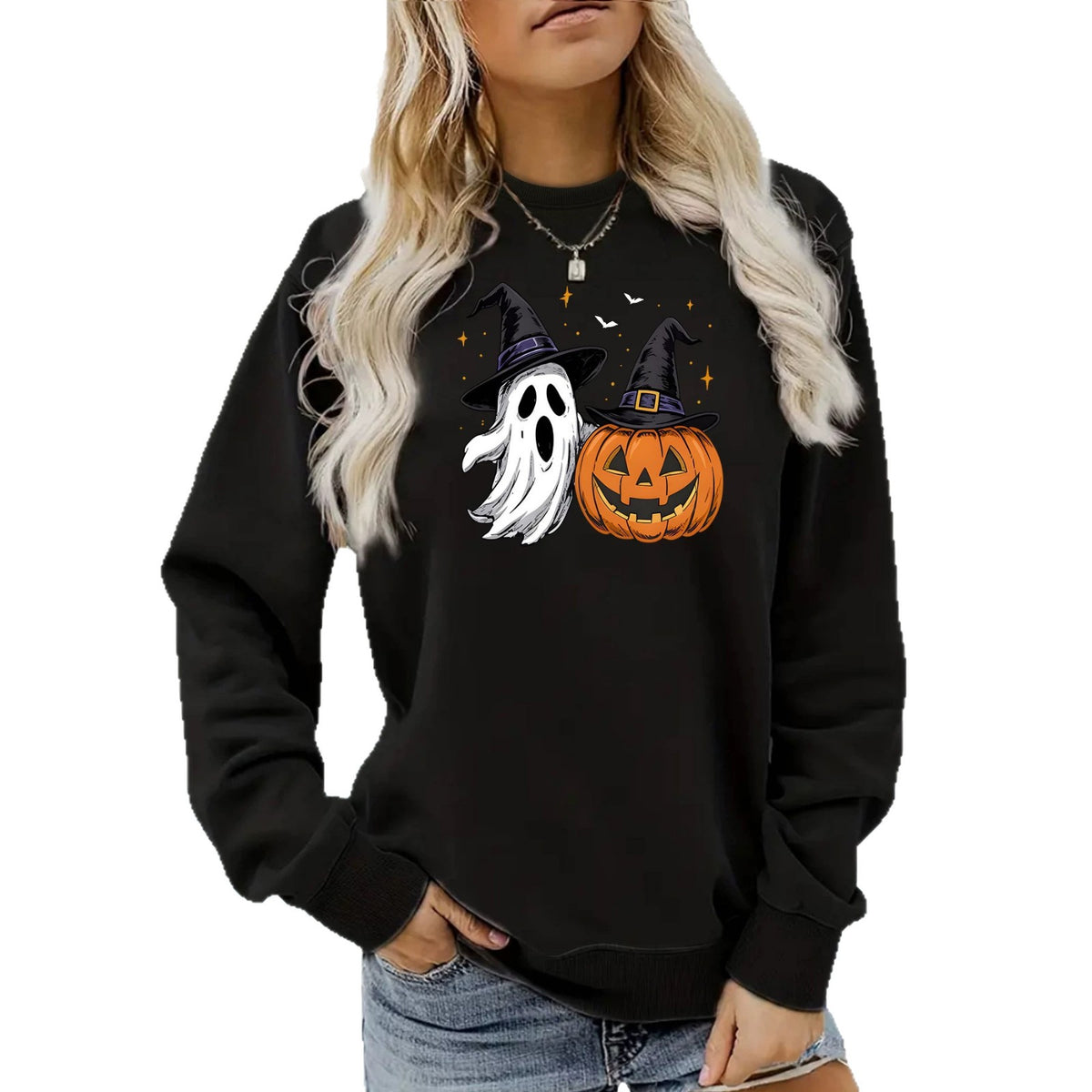 Ghost and Pumpkin Printed Hoodie