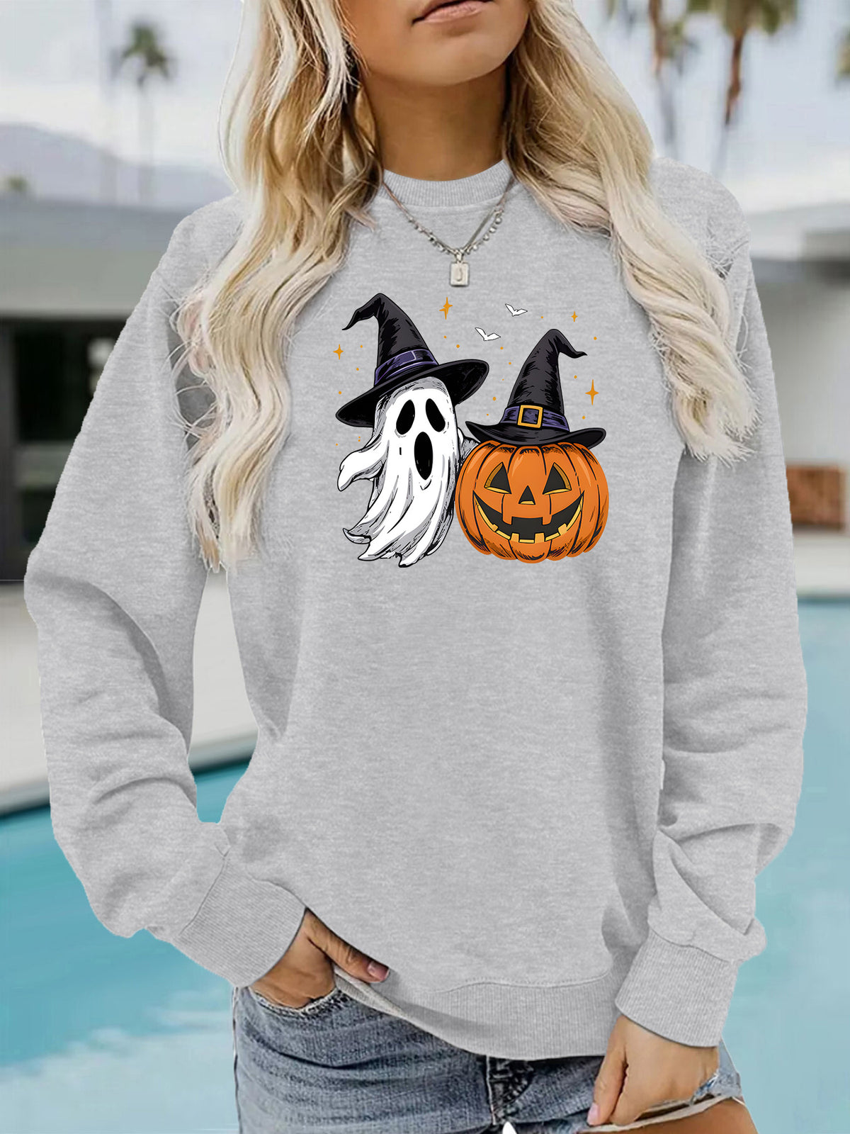 Ghost and Pumpkin Printed Hoodie