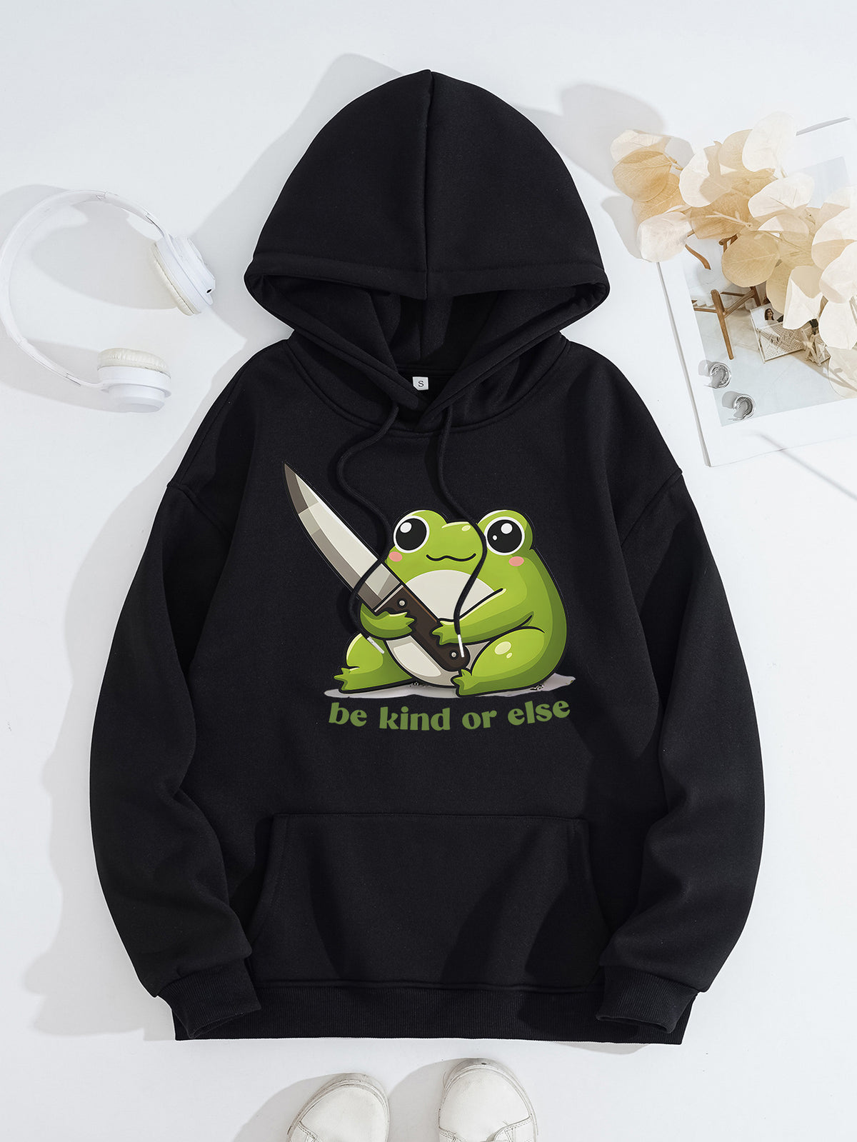 Cute frog print hoodie top