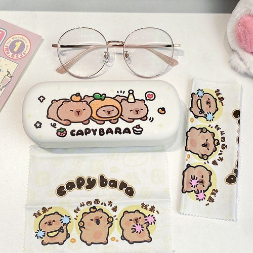 Cute Capybara Cartoon Glasses Case, Shockproof Portable Eyewear Storage Box for Sunglasses Prescription Glasses