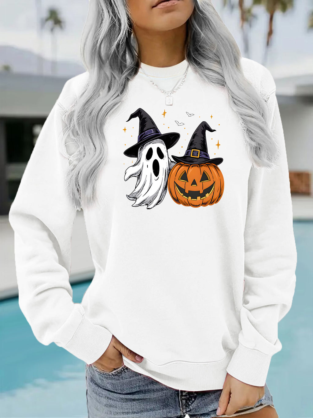 Ghost and Pumpkin Printed Hoodie